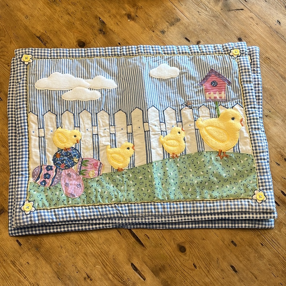 Placemats Blossoms & Blooms Springtime Easter Appliquéd Blue Gingham Chicks